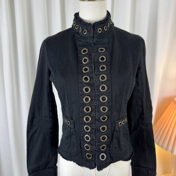 Vintage Y2K/00s Grunge Military Grommet Jacket by Papaya sz Small - Picture 2 of 9